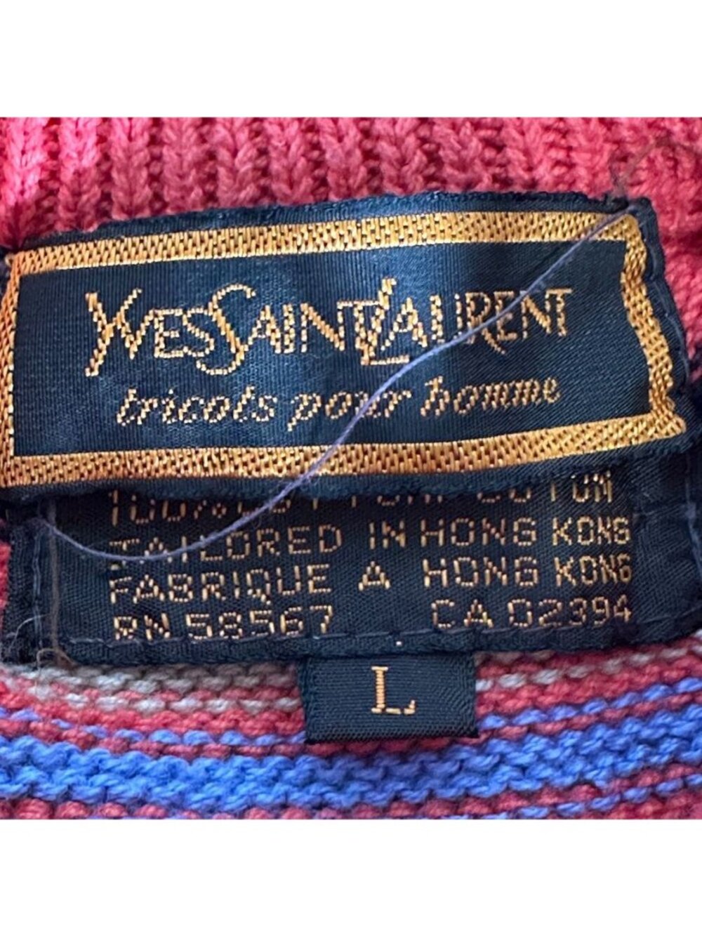 Vintage 80s YVES SAINT LAURENT Pour Homme Striped Cotton Sweater Mens LARGE - Picture 2 of 7
